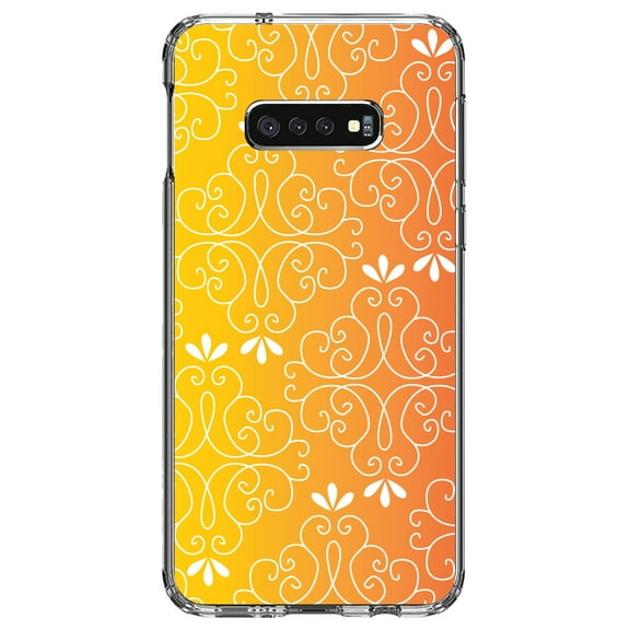 DistinctInk Clear Shockproof Hybrid Case for Samsung Galaxy S10e (5.8" Screen) - TPU Bumper, Acrylic Back, Tempered Glass Screen Protector - Yellow Orange Red Gradient