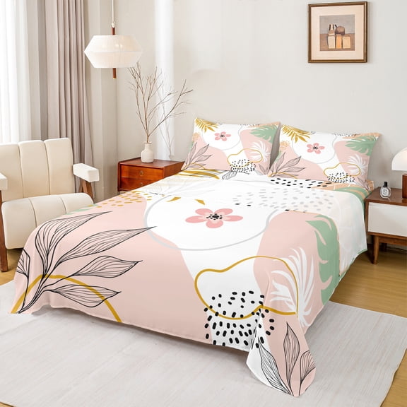 Homewish Chic Flowers 3pcs Twin Sheet Sets For Teens Boys Girls,Botanical Plants Twin Fitted Sheet,Vintage Aesthetic Breathable Flat Sheet,Lightweight Room Decor