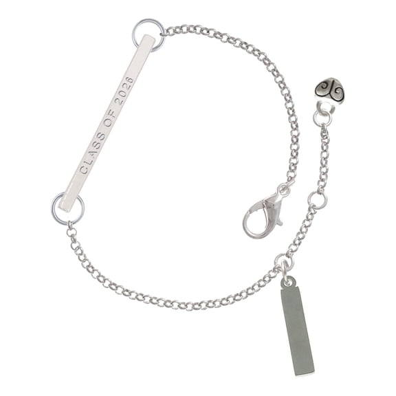 Delight Jewelry Stainless Steel Rectangular Blank Tag - Silvertone Class of 2026 Delicate Bar Bracelet, 8.5"