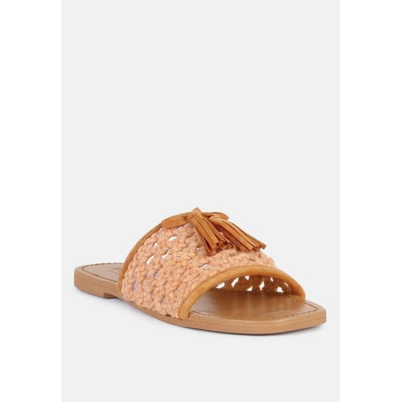 CEDAR Handwoven Natural Tan Tassel Flats