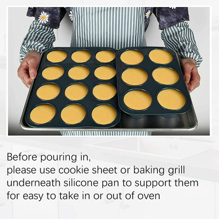 Pack of 2 Large Silicone Muffin Pans for 12 Muffins, Non-Stick