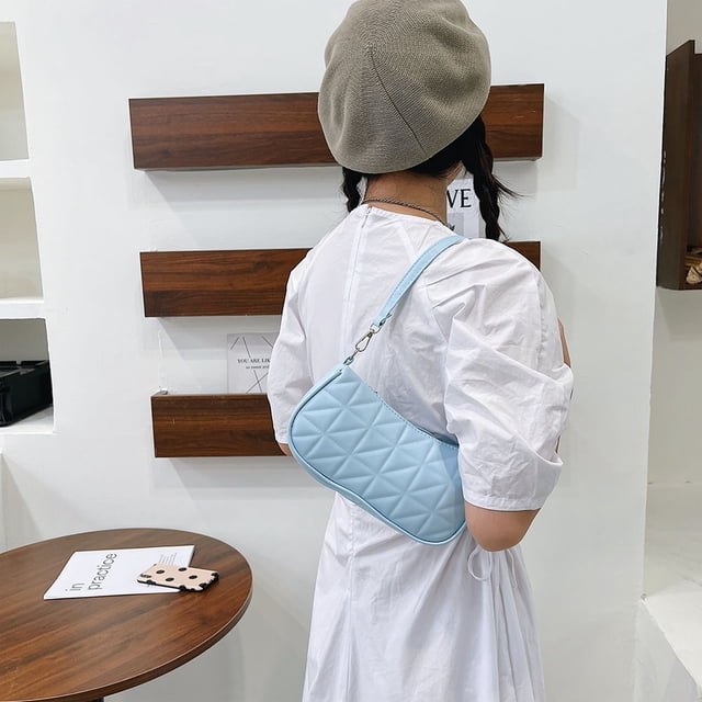 Bolsa Bolso de hombro para axilas de PU con relieve geométrico retro para mujer (azul) JShteea Para Estrenar