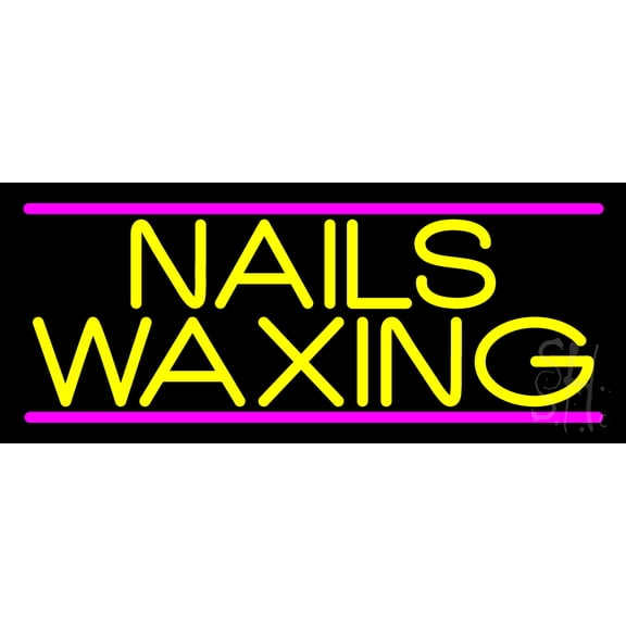 Yellow Nails Waxing LED Neon Sign 10 x 24 - inches, Black Square Cut Acrylic Backing, with Dimmer - Bright and Premium built indoor LED Neon Sign for Spa interior decor and storefront.