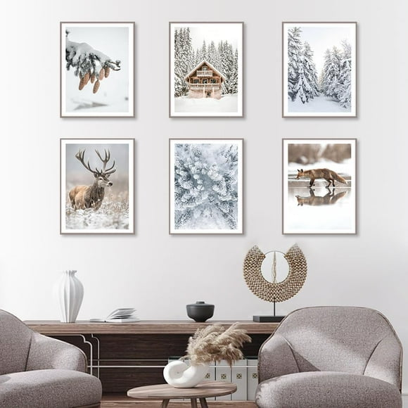 Canvas Poster Winter Nature Wall Art Prints | Set of 6 Christmas Poster for Room Decor | Snowy Forest Scenery Posters| 8"x10" Landscape Posters Wall Decor | Unframed (Nature