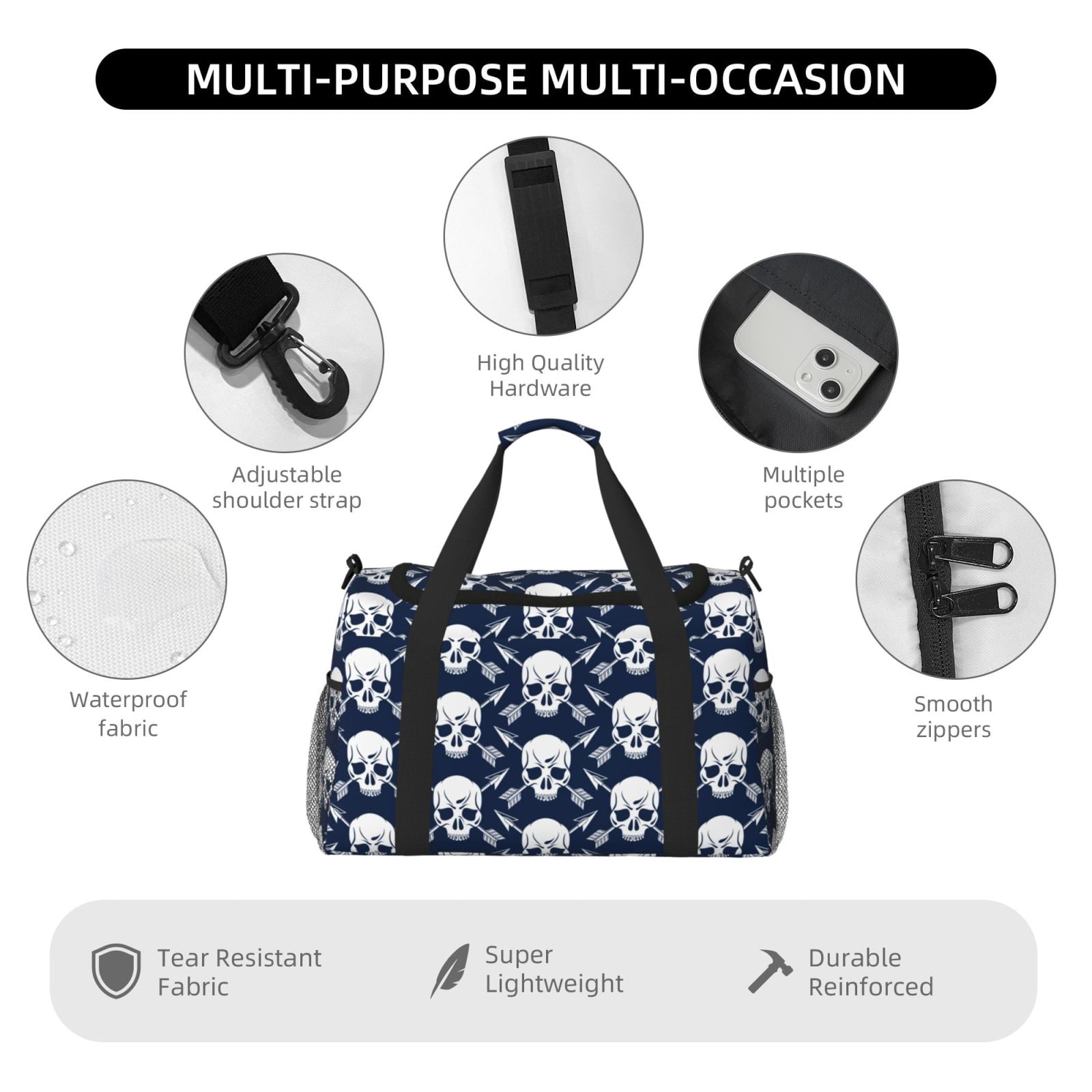 Fuzoiu white arrow Skull Print Travel Duffle Bag,Carry On Tote Bags,Duffel Bag,Sport Gym Bag, Hospital Bag for Labor and Delivery, Overnight Bag,Luggage Bag