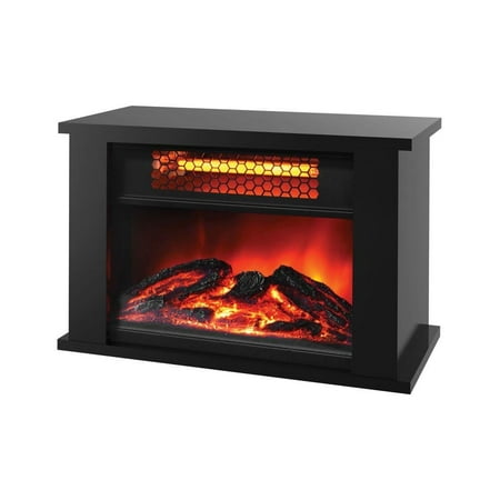 LifeSmart Products ZCFP1017US 750W Mini Fireplace Heater, Tapletop Infrared Mini Fireplace -Dark Walnut
