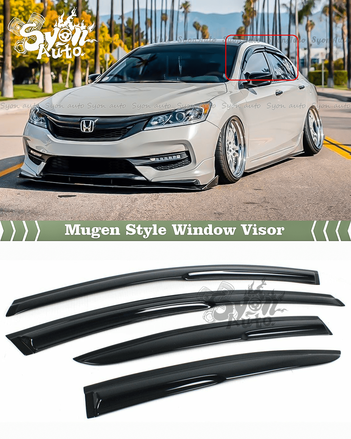 Fits 2013-2017 Honda Accord JDM 3D Wavy Mugen Style Window Visor Rain Guard Vent