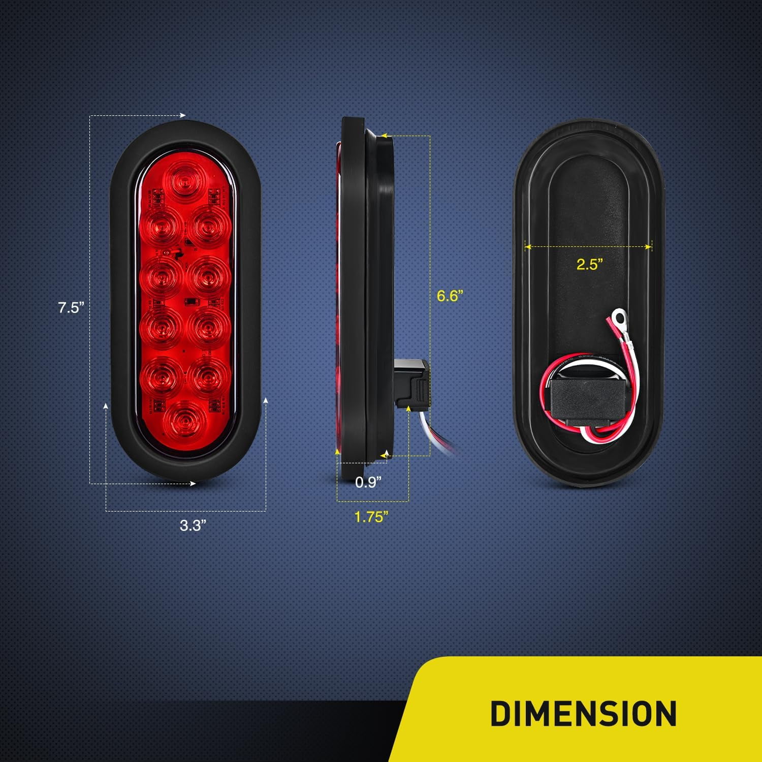 Nilight 6Inch Oval Trailer Tail Light 6PCS Red Amber White 10LED with Flush Mount Grommets Plugs IP67 Waterproof Brake Turn Signals Reverse Lights for RV Truck Trailer, 2 Years Warranty