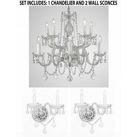 Eurofase Lighting Crystal Sconce - 3pc Lighting Set - Crystal Chandelier and 2 Wall Sconces