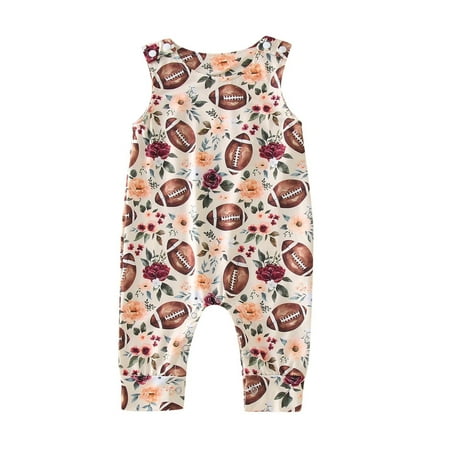 

Booker Boys Girls Sleeveless Baseball Rugby Prints Romper Jumpsuit Clothes