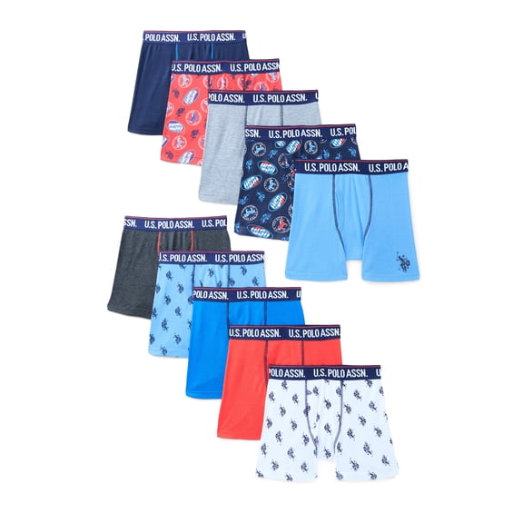 U.S. Polo Assn. Boys Tagless Boxer Briefs, 10-Pack, Sizes S-XXL