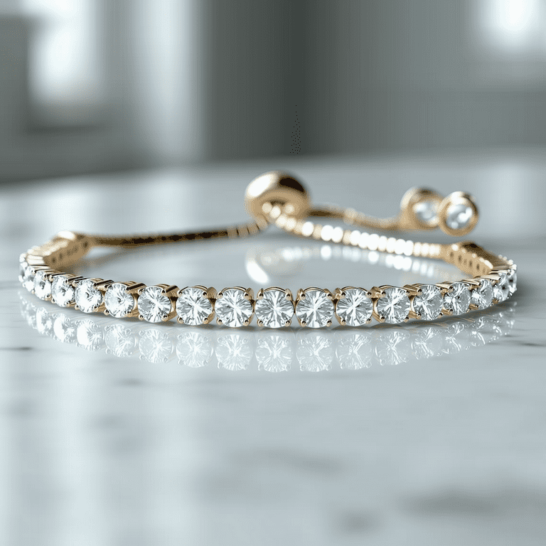Amy and Annette 14K Gold Adjustable Tennis Bracelet with crystals