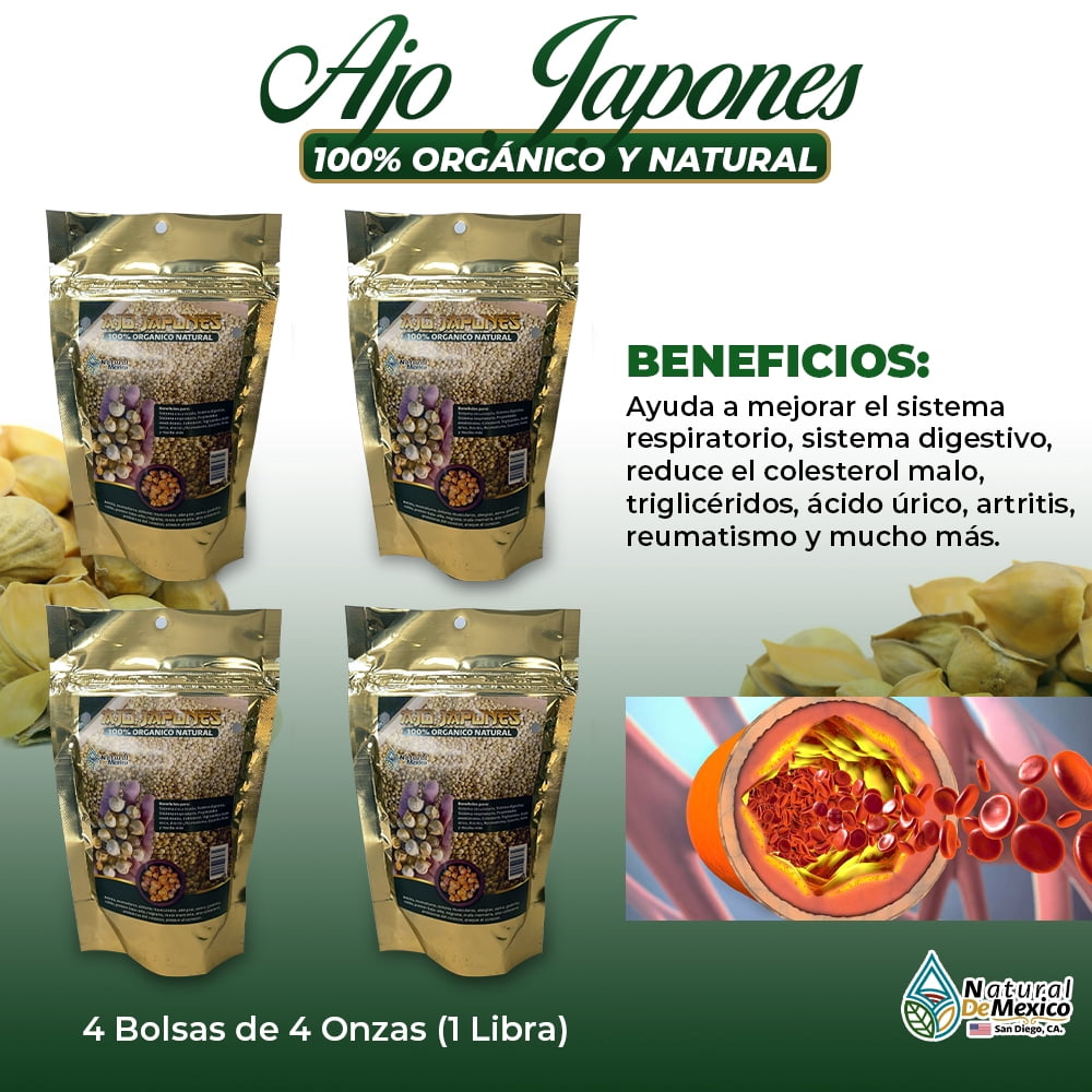 Ajo Japons Japanese Garlic 1 lb. 453g. (4 de 4Oz) Heart, Blood Pressure & Cholesterol Support Natural De Mexico 4 Oz.