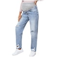 thumbnail image 2 of YUANxueke Womens Maternity Jeans Over the Belly High Waist Ripped Straight Leg Denim Pants Casual Pregnancy Pants, 2 of 5
