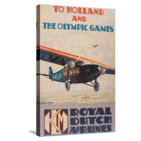 Art.com Early Dutch Airlines Travel Poster Stretched Canvas Print Wall Art, 16" x 24"