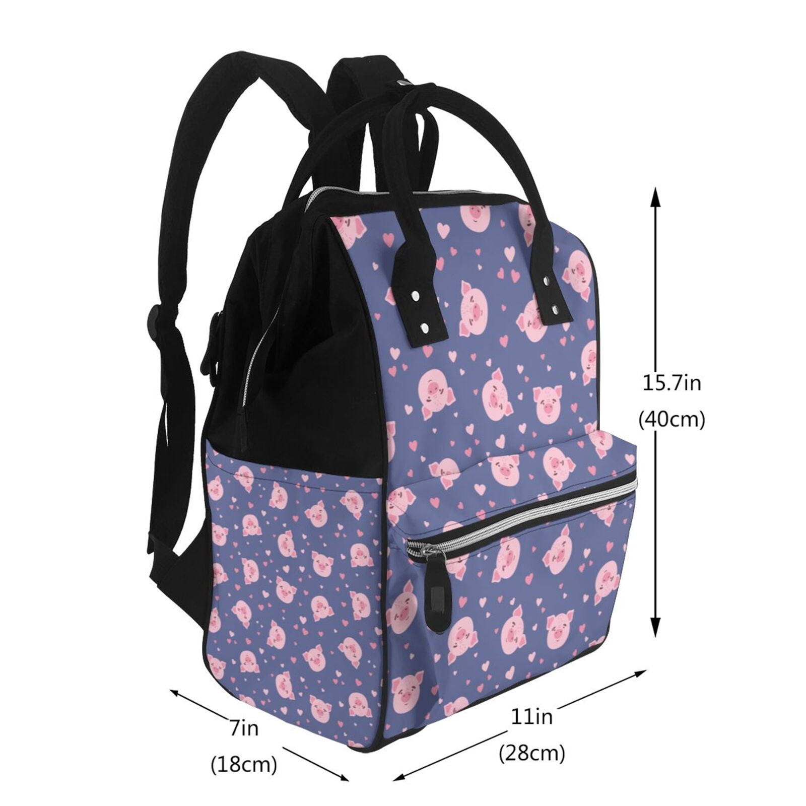 Ratiio Cute Pig Mummy Backpack - Waterproof Twill Canvas, Large Capacity Diaper Bag with Multiple Pockets and Adjustable Straps