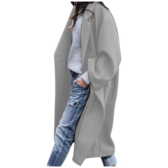 Usmixi 2023 Wool Coat for Women Winter Plus Size Trench Overcoat for Women Casual Solid Winter Lightweight Cozy Woolen Long Coat Long Sleeve Open Front Button Pocket Jacket Weekly