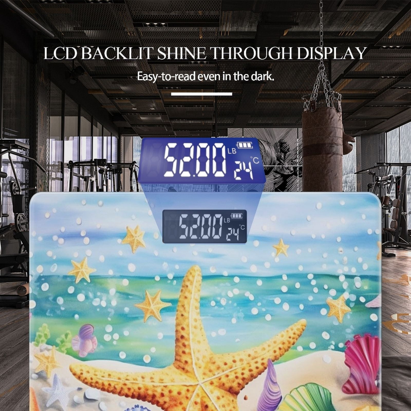 High Precision Body Weight Scale Smart Bathroom Scales with Large LCD Display(400lbs),Decorative for Bedroom-Colorful Starfish And Seashells On The Beach