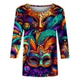 thumbnail image 5 of QATAINLAV Mardi Gras Printed Shirts for Women Fashion 3/4 Sleeve Crewneck Mask Graphic Tee Blouses Funny Parade Party Tunic Tops Multicolor XXXL Prime Sales, 5 of 6