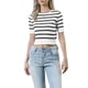 thumbnail image 1 of Camiseta de manga corta a rayas INSPIRE CHIC para mujeres, camiseta de cuello redondo, suéter corto de punto casual de verano 2026, S negro a rayas, 1 of 6
