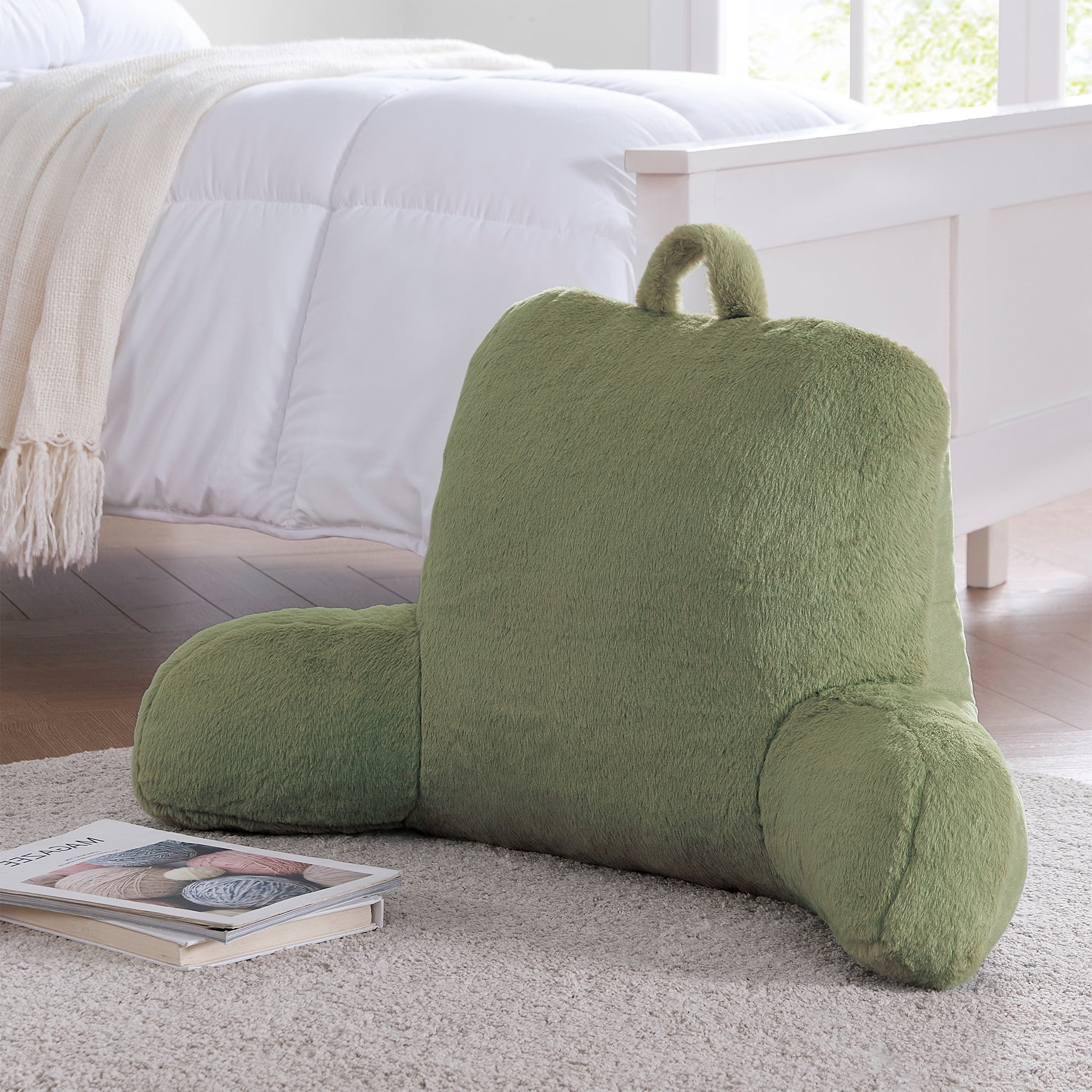 Mainstays Faux Fur Plush Backrest Pillow, Specialty Size, Bay Leaf