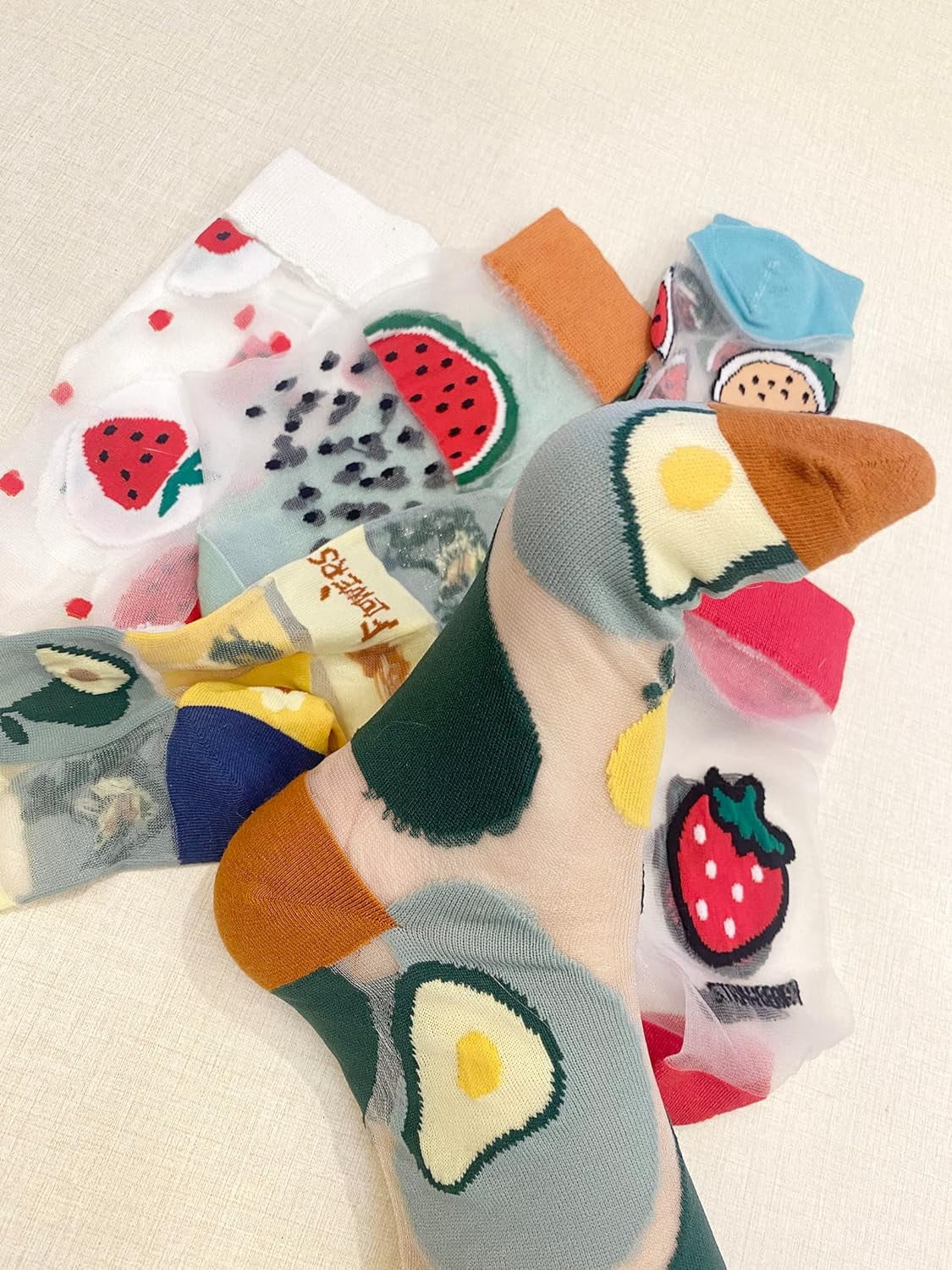 CHUNTIAN Sheer Socks,Vintage Transparent Flower Ankle High Socks,Thin Mesh Glass Silk Socks,No Slip Socks for Women