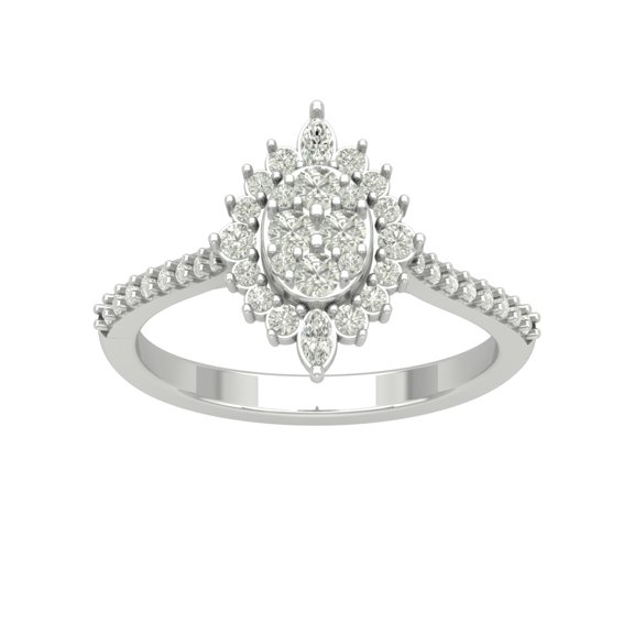 Araiya Sterling Silver Round and Marquise Diamond Halo Pear Shape Ring (5/8 cttw, I-J Color, I2-I3 Clarity), Size 7