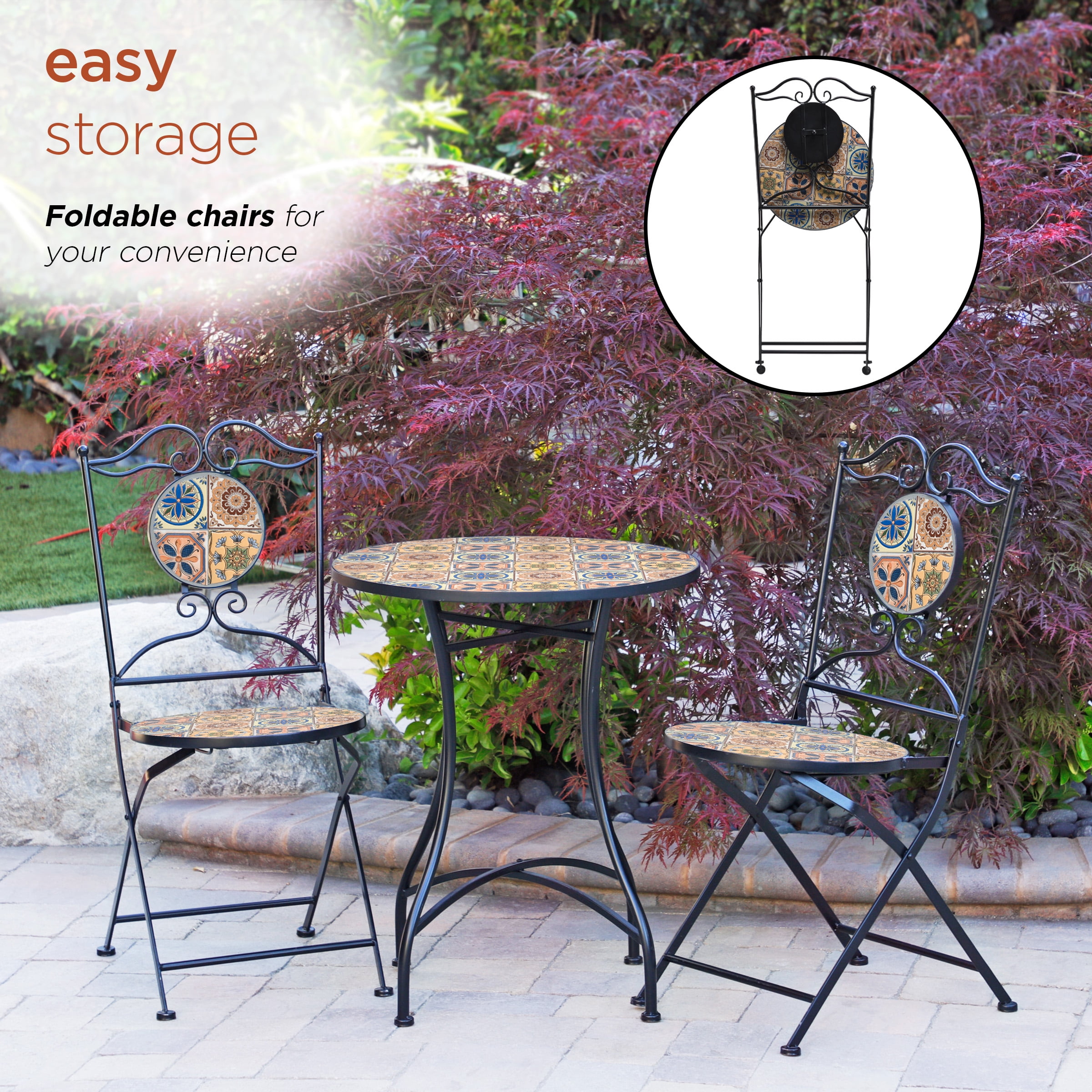 Alpine Corporation Patio Furniture Set with 2 Foldable Chairs and
