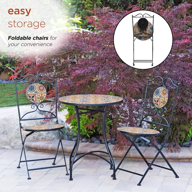 Alpine Corporation Patio Furniture Set with 2 Foldable Chairs and