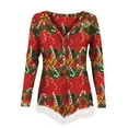 thumbnail image 6 of Onesie Pajamas Women's Christmas Sexy V Neck Bodysuit Retro Snowflake Print Faux Feather Trim Long Sleeve Jumpsuit Loungewear, 6 of 7