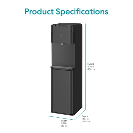 BRIO 430 BLACK BOTTOM LOAD WATER COOLER DISPENSER, HOT, COLD & ROOM TEMPERATURE, 10.5″ DISPENSE HEIGHT FOR 5-GALLON BOTTLES