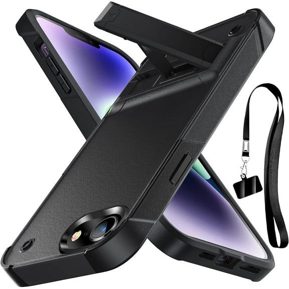 for iPhone SE 2022 Case/iPhone SE 2020 Case/8/7 Case, Heavy Duty Shockproof Protective Case,Military Grade Protection,Scratch Resistant,Slim Thin Case,with Stand,with Lanyard,Black 6-IP8g-01