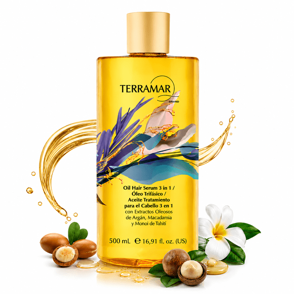 Óleo para el Cabello Terramar Jumbo Nutre, Repara y Protege con Extractos Oleosos de Argán, Macadamia y Monoi de Tahití 500 ml