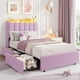 thumbnail image 1 of QinaQin Base de cama individual con luces LED, 2 cajones y cabecera ondulada, cama tapizada con almacenamiento ideal para niñas y habitaciones juveniles, sin box spring, 1 of 7