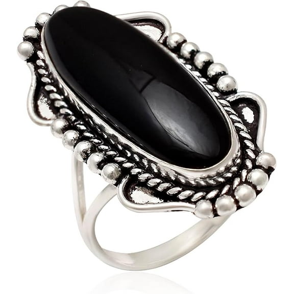 Black Onyx Stone Ring 925 Sterling Silver Statement Ring For Women Handmade Gemstone Christmas Jewellery Gift For Her