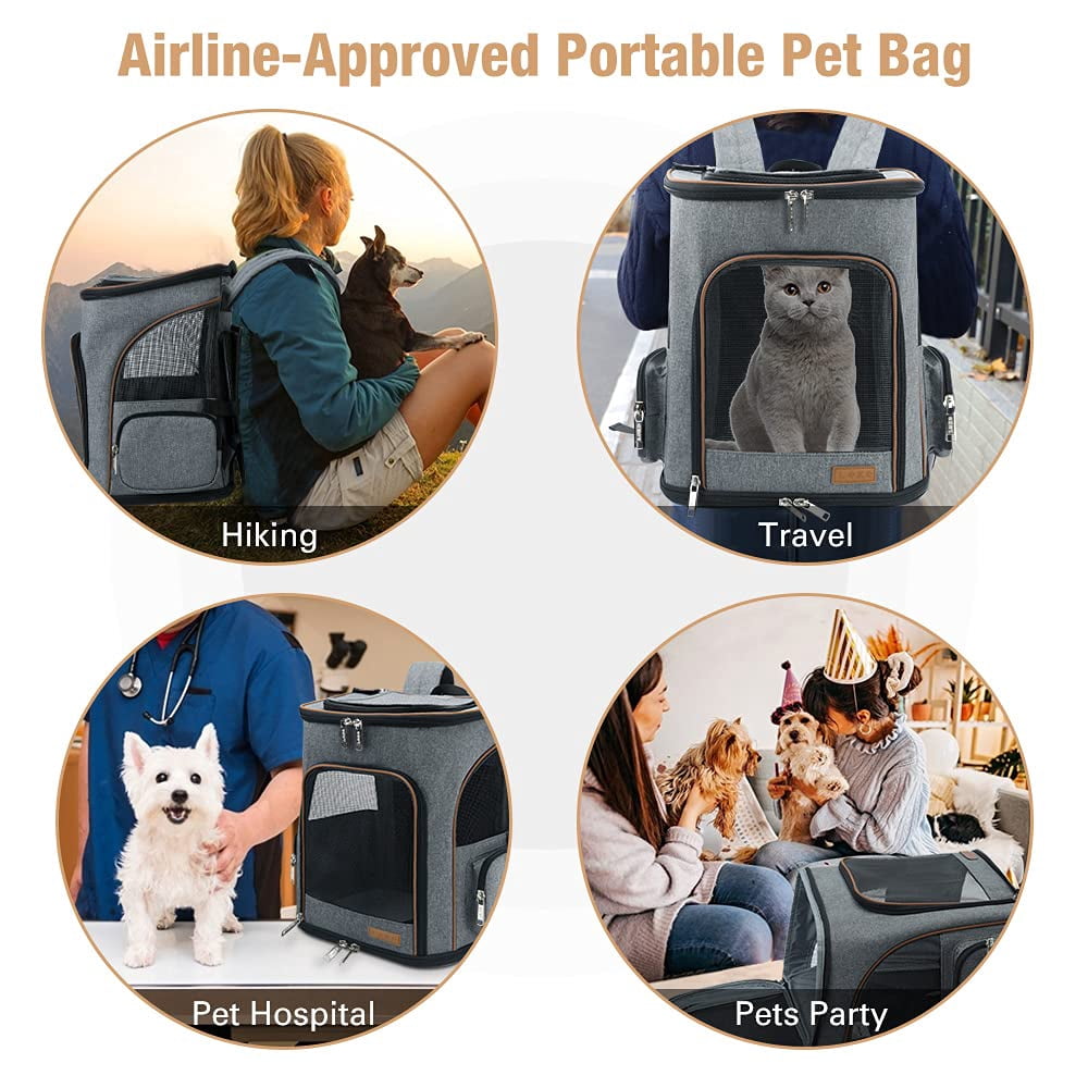 Expandable Pet Carrier Backpack for Medium Dogs & Large Cats Up to 20-25 Lbs, Portable Travel Cat Backpack with Ventilated Design, Comfortable Padded Shoulder Straps, 14”L x 12.5”W x 16.14”H, Grey