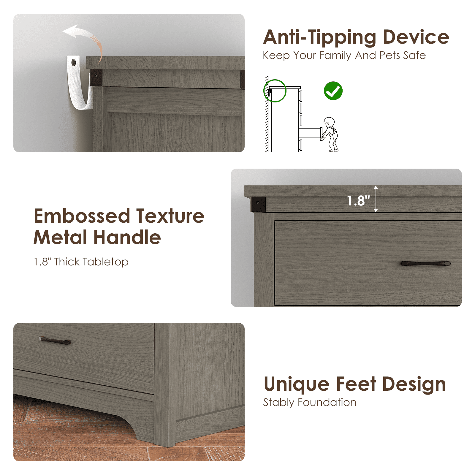 Farmhouse 7 Drawer Dresser for Bedroom, 51" Wide Chest of Drawers, Wooden Dresser TV Stand, Storage Dressers Organizer for Bedroom, Living Room, Hallway, Gray