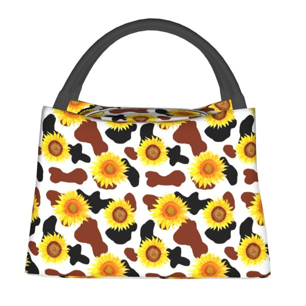 Balery Cow Print Sunflower Bolsa de Aislamiento Portátil – Bolsa de Almuerzo con Forro de Aluminio Mejorado, Funda Impermeable y Fácil de Limpiar para Picnic y Caja de Almuerzo