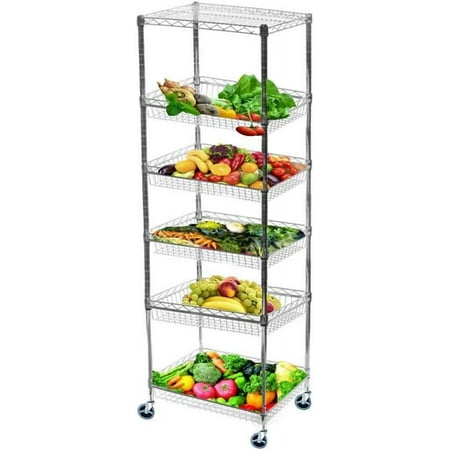 

14 Deep x 48 Wide x 60 High 6 Tier Chrome Mobile Basket Unit