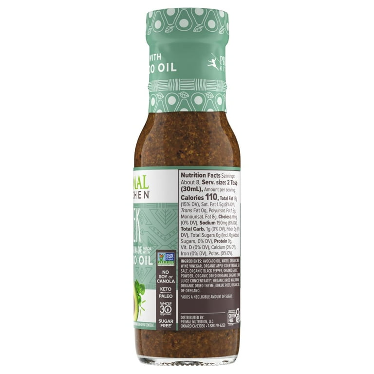 Primal Kitchen Greek Vinaigrette & Marinade Salad Dressing made with Avocado Oil, Whole30 Approved, Certified Paleo, and Keto Certified, 8 Fluid Ounces, 8 Fl Oz (Pack of 1) (PKDRESS-GV6) - Walmart.com Primal Kitchen Greek Vinaigrette & Marinade Salad Dressing made with Avocado Oil, Whole30 Approved, Certified Paleo, and Keto Certified, 8 Fluid Ounces, 8 Fl Oz (Pack of 1) (PKDRESS-GV6) - Walmart.com