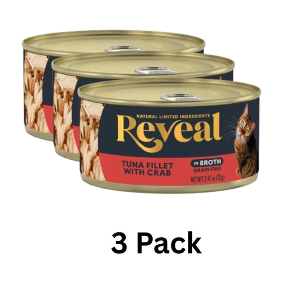 (3 pack) Reveal Natural Wet Cat Food, Tuna Fillet with Crab in Broth, 2.47 oz Can
