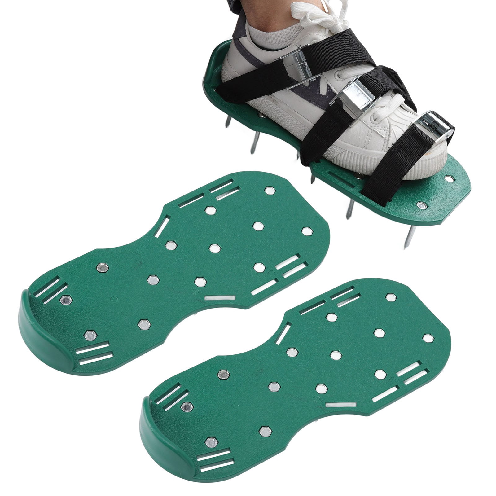 Yajisi Manual Lawn Aerator Shoes 11.6 Inches / 29.5 CM Walking Scarifier Grass Spike Sandals With Heavy Duty Metal Buckle Straps For Yard Gardening Soil Aeration And Turf Revitalization Green