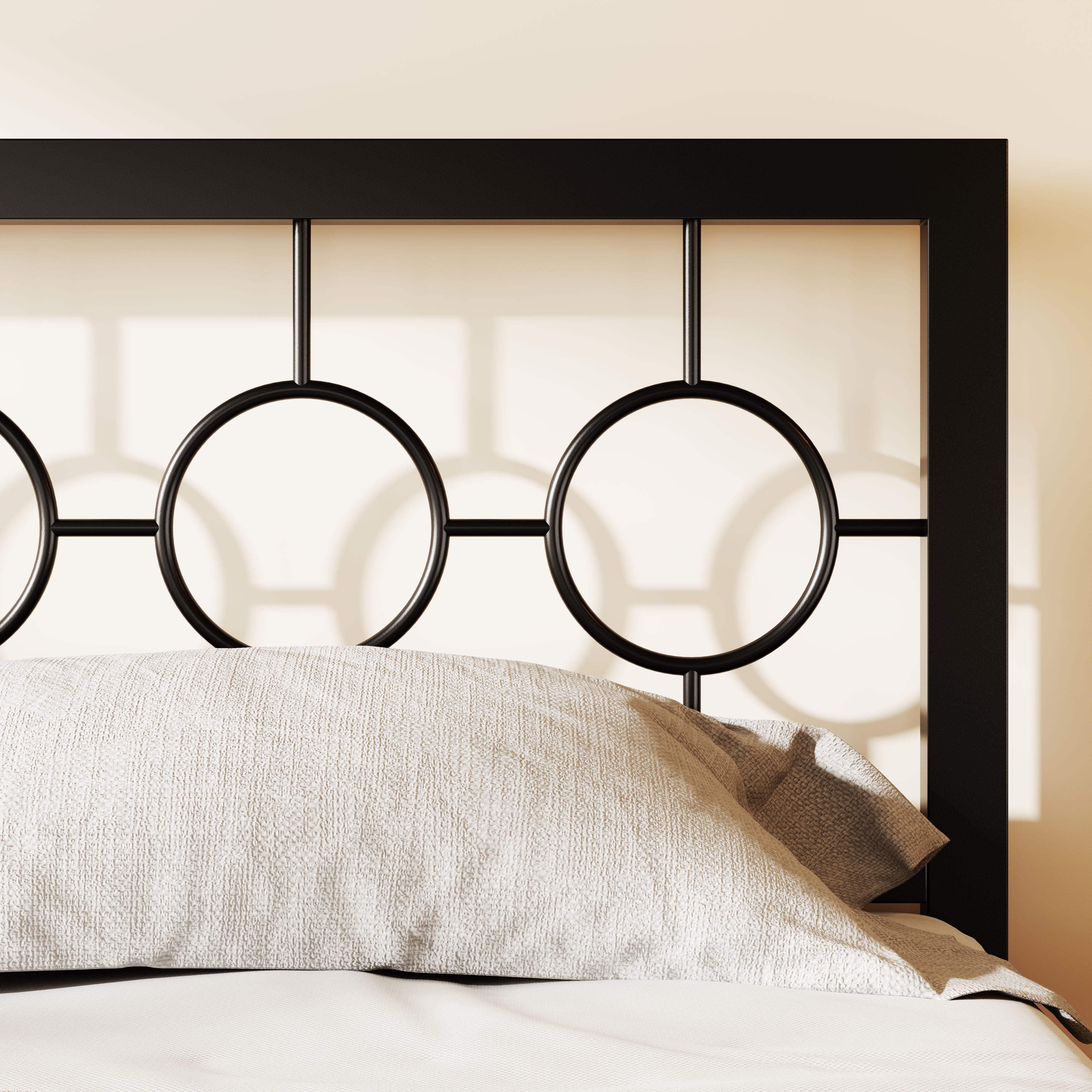 Amolife Queen Size Bed Frame, Heavy Duty Metal Platform Bed with Vintage Circular Headboard & Footboard, Black