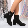 thumbnail image 2 of Willtoo Women Faux Suede Square Toe Buckle Block Heel Ankle Boots, 2 of 6