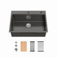 thumbnail image 2 of Stainless Steel Kitchen Sink, 30″x22″ Single Bowl, Overmount Handmade Sink in Black, with Cutting Board, Colander, Grid, 2 of 6