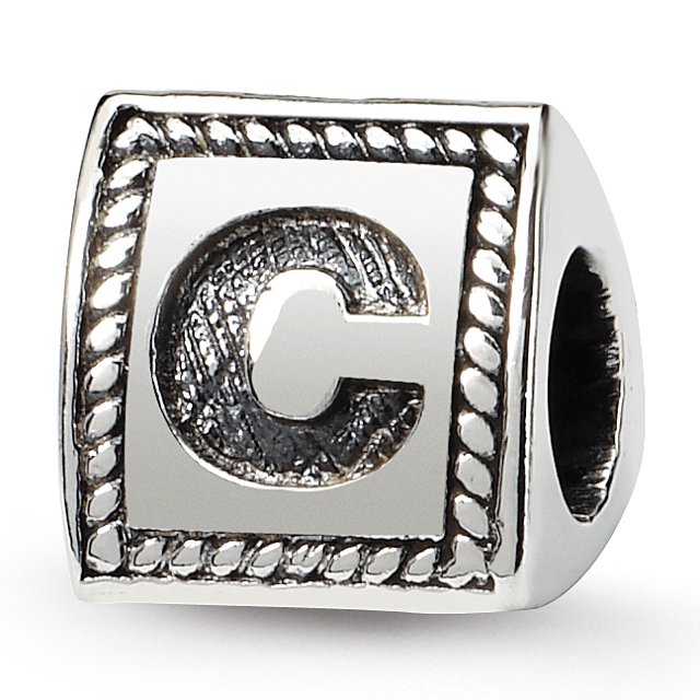 925 Sterling Silver Charm For Bracelet Letter C Triangle Block Bead Alphabet