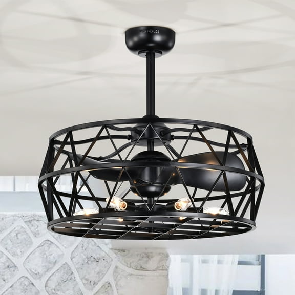 Warehouse of Tiffany Loredana 26 Inch Industrial-Contemporary Style Matte Black Oil-rubbed Finish Ceiling Lighted Fandelier with Remote