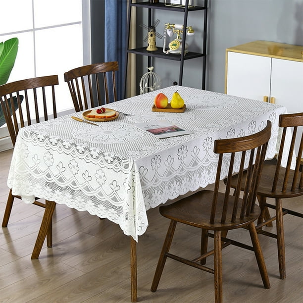 Mantel Cuadrado de Poliéster Blanco con Flecos, 140 X 140 Cm, Lavable, Decorativo, para Comedor, Sofá, Bodas, Fiestas, Uso Interior y Exterior.