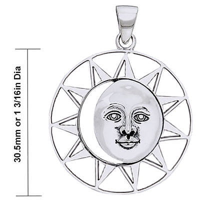 New 0.925 Sterling Silver Sun and Moon Charm Pendant Necklace