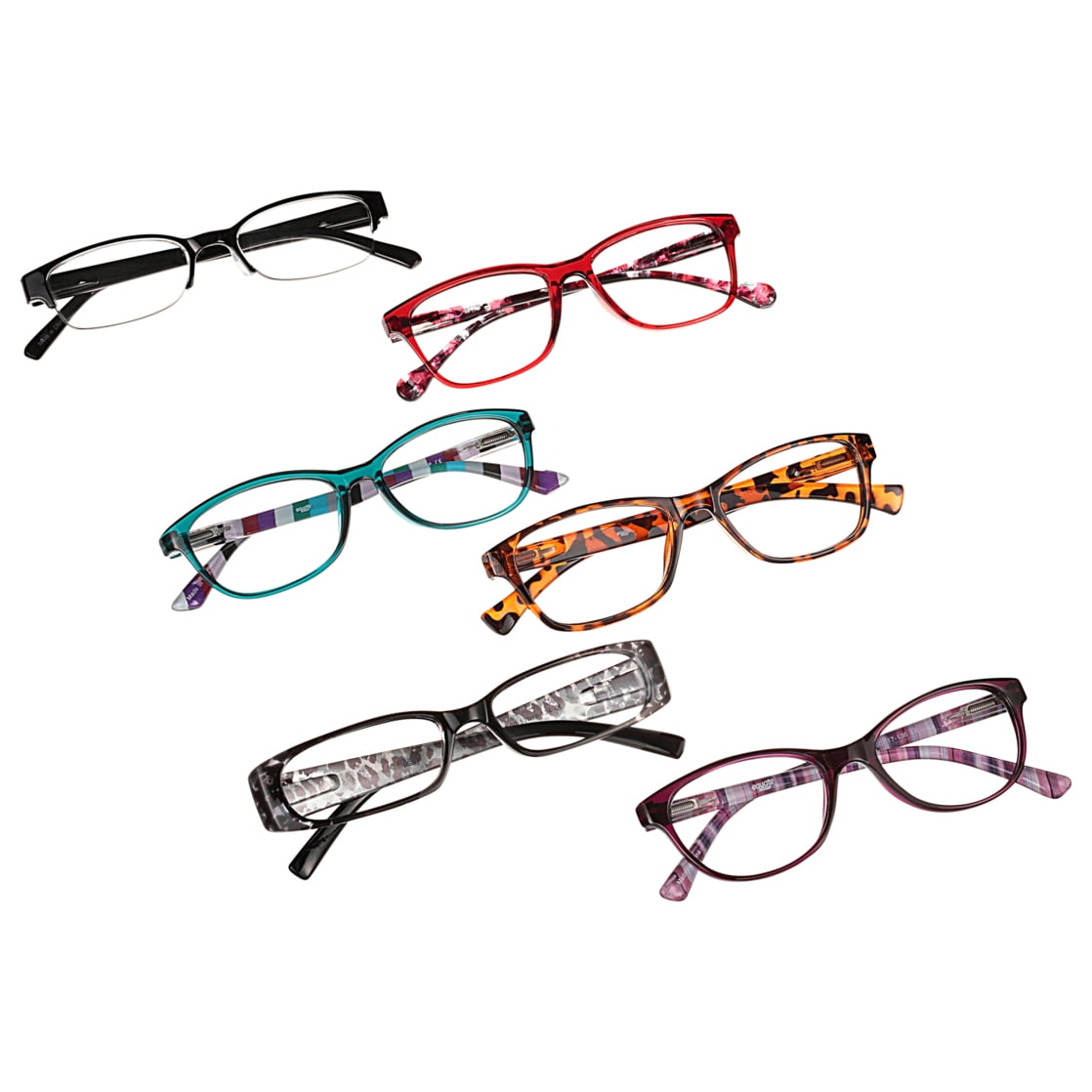 Equate 6-Pack Women's Bouquet Rectangular Reading Glasses - Variety Pack, +2.50